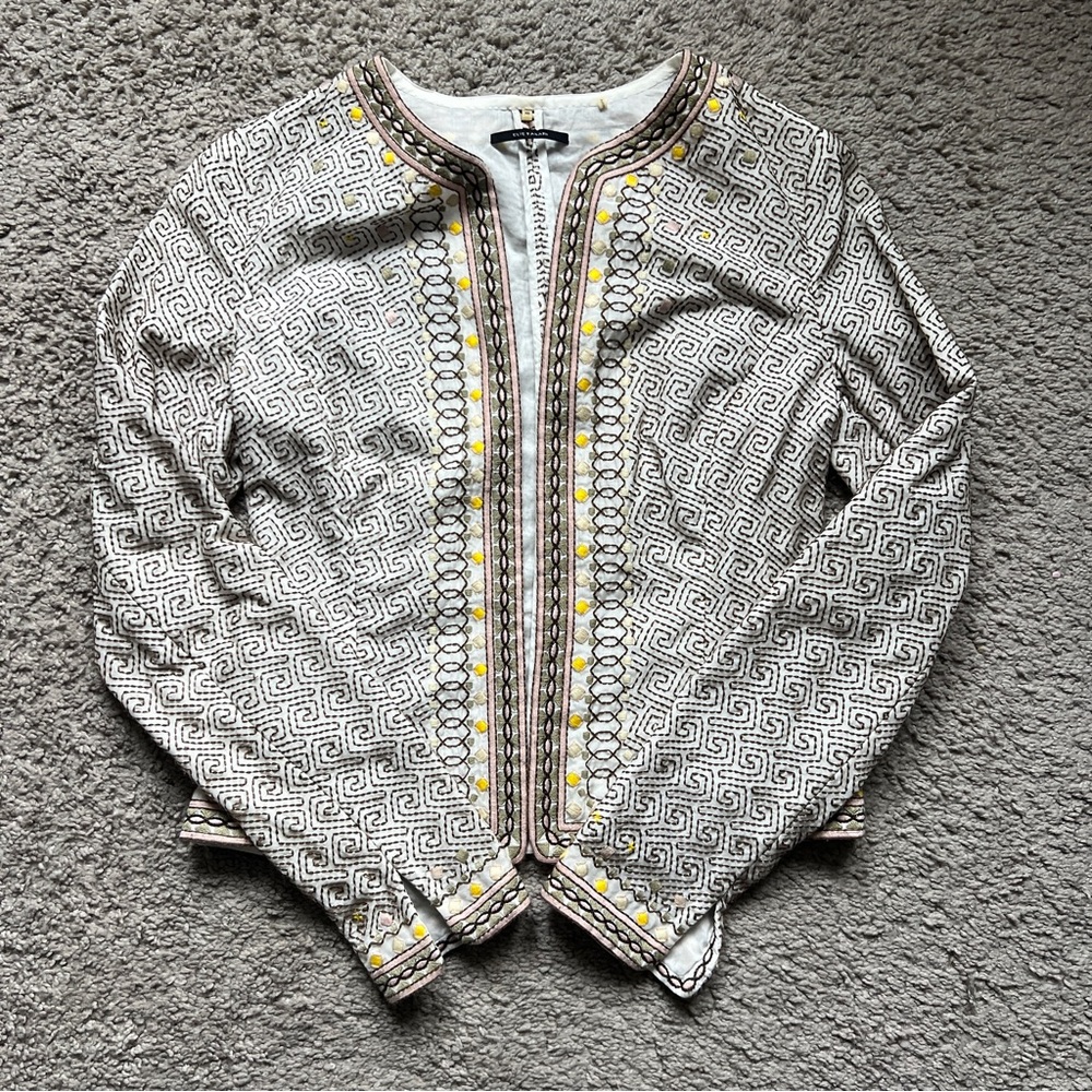 $448 Elie Tahari Cotton Silk LYNN Embroidered Jacket size XS